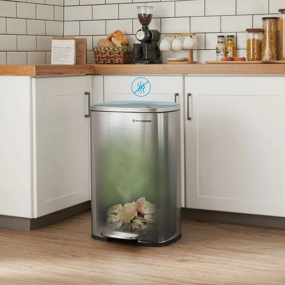 Kosz na śmieci TIDY z wolnym zamykaniem, 50 l, srebrny SongmicsHome