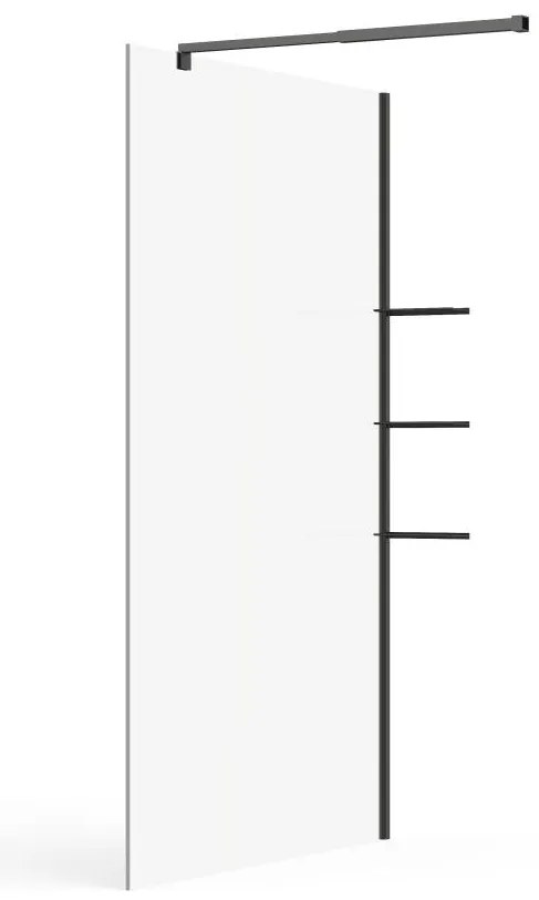 Ścianka prysznicowa do kabiny walk-in z półkami - Czarny mat - Szkło 6 mm - 120 x 200 cm - DAREN