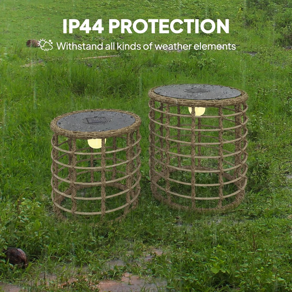 Outsunny Zestaw 2 Solarnych Lampionów Rattanowych z Czujnikiem Światła LED w Stylu Boho IP44 | Aosom PL