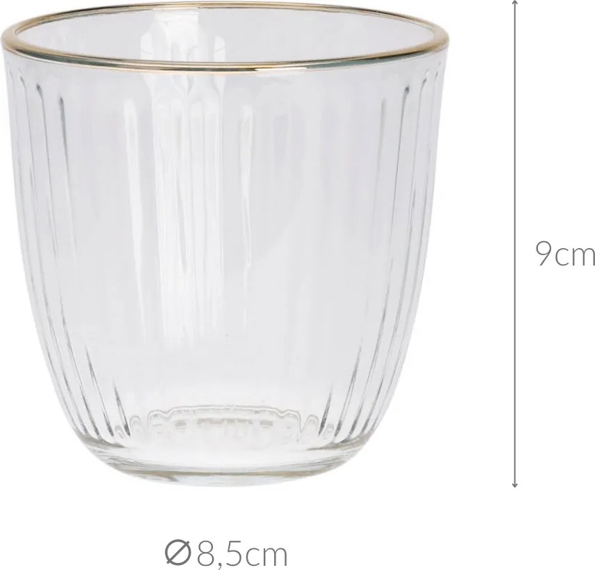 Prążkowana szklanka ze złotym brzegiem, 295 ml