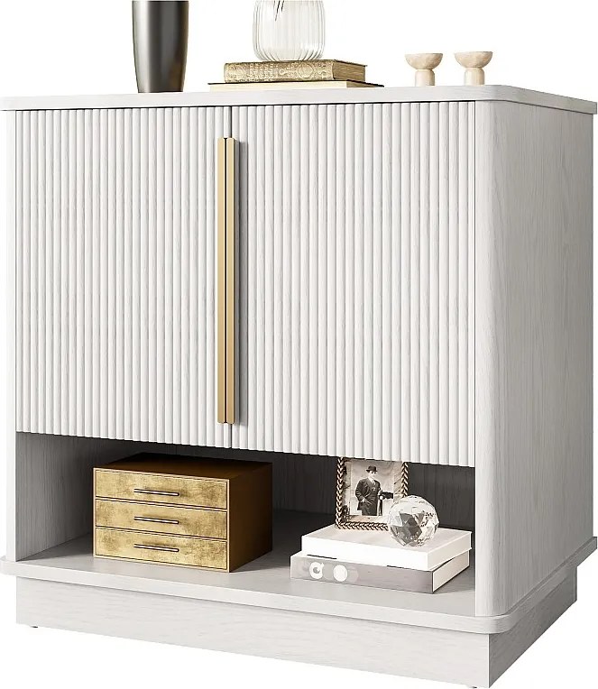 Nowoczesna szafka na buty z 2 drzwiami i otwartą przegrodą - 60 x 40 x 61 cm - uchwyty w kolorze złotym - MDF - biała