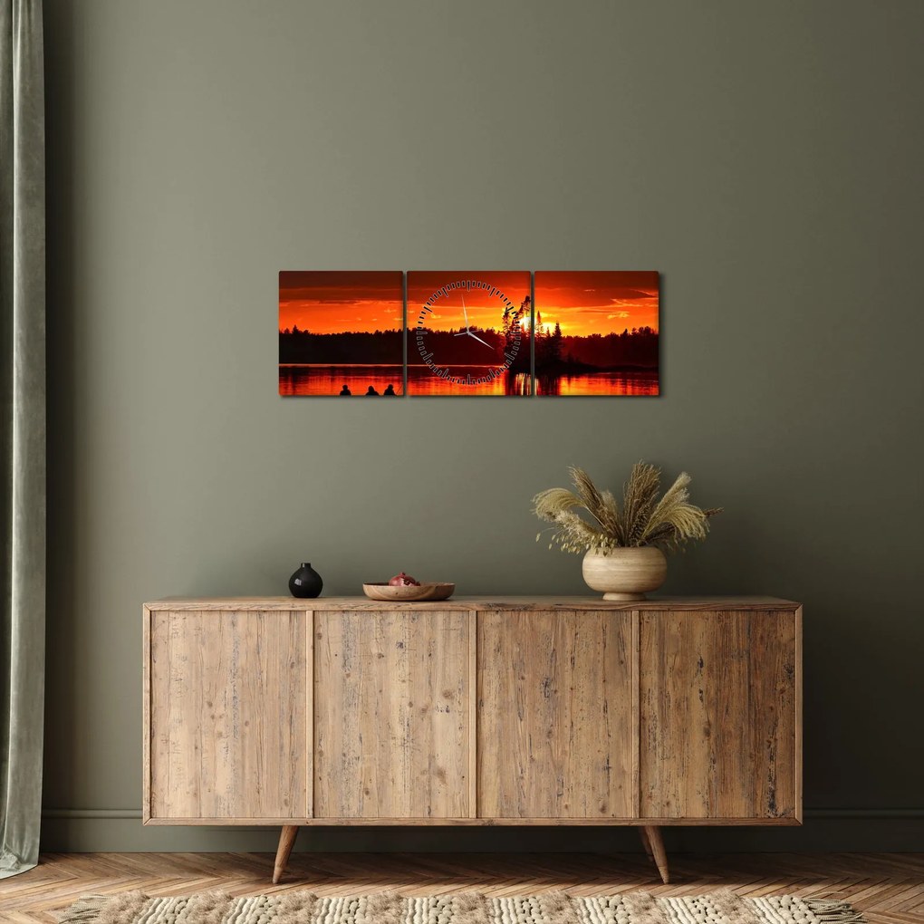 Obraz - Rybacy na jeziorze (z zegarem) (90x30 cm)