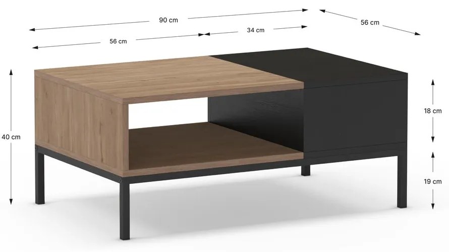 Czarno-naturalny stolik 56x90 cm Cailin – Marckeric