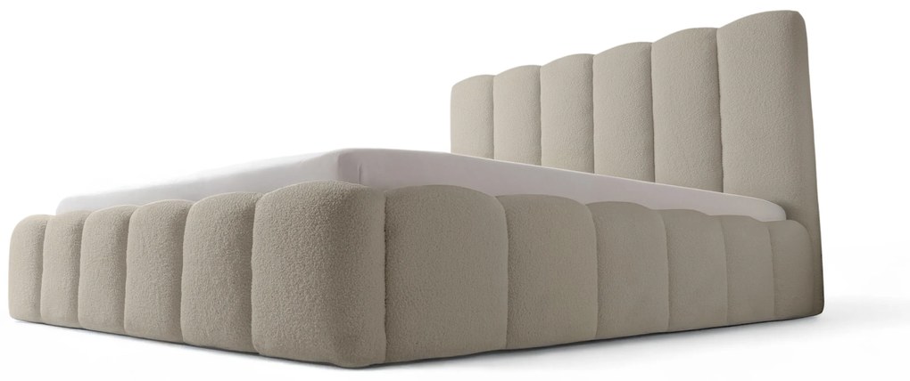 Łóżko tapicerowane Aura 160x200 z pojemnikiem - ciemno beżowa bukla Quelle 05