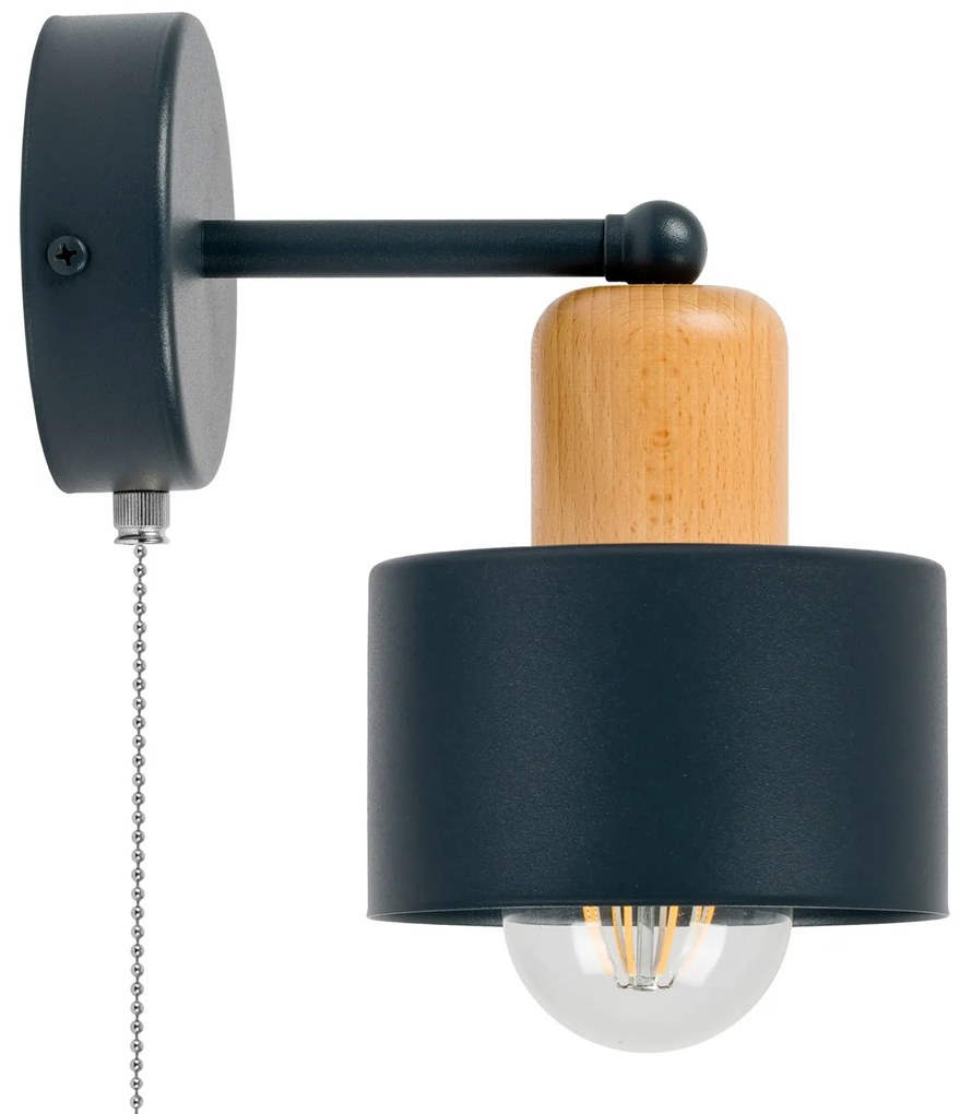 Antracytowy kinkiet LED SHWD-BU1010AN jednopunktowy z metalu i drewna