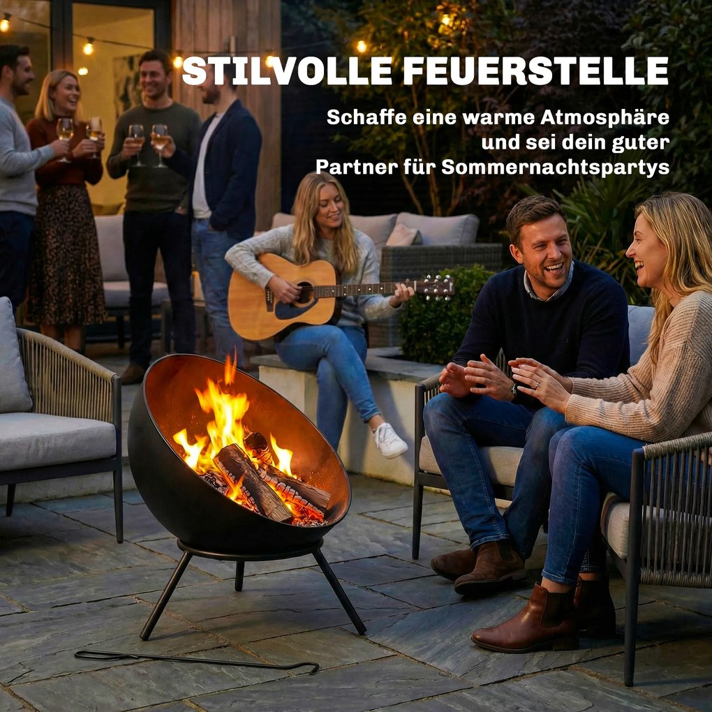 Outsunny Palenisko 60 x 53 x 66cm z regulowaną misą ogniową, pogrzebaczem, siatką węglową i stojakiem, czarne | Aosom PL