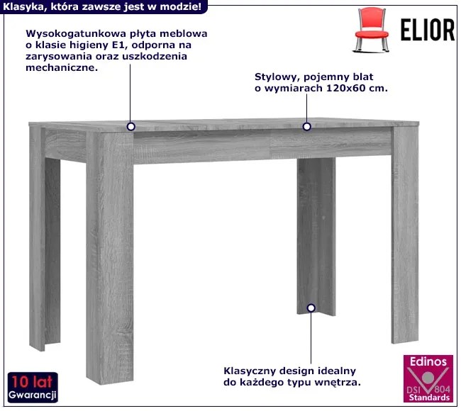 Prostokątny minimalistyczny stół szary dąb - Margaret