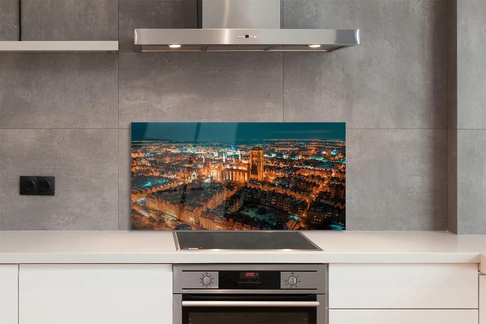 Panel szklany do Kuchni Nocna Panorama Gdańskich Kościołów