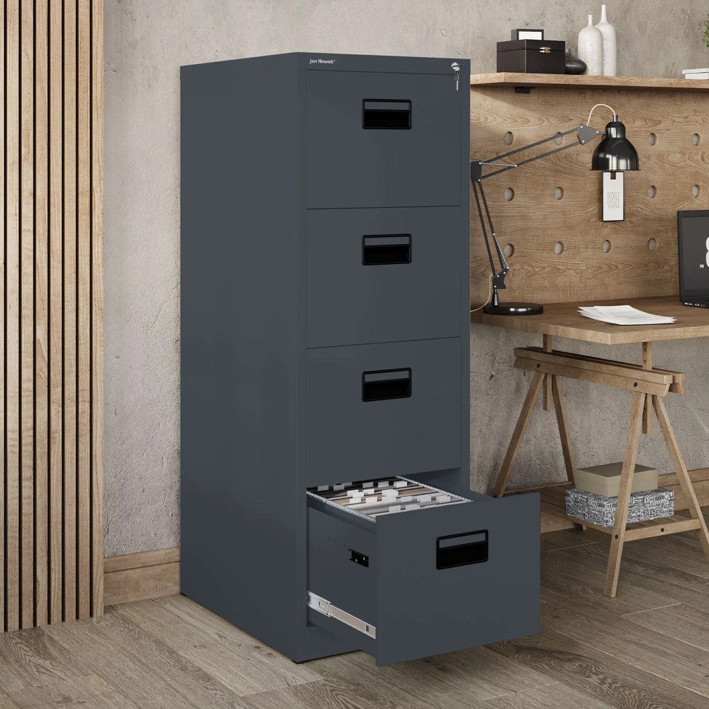 Metalowa szafa kartotekowa SARA V4, 460 x 1320 x 620 mm, antracytowa