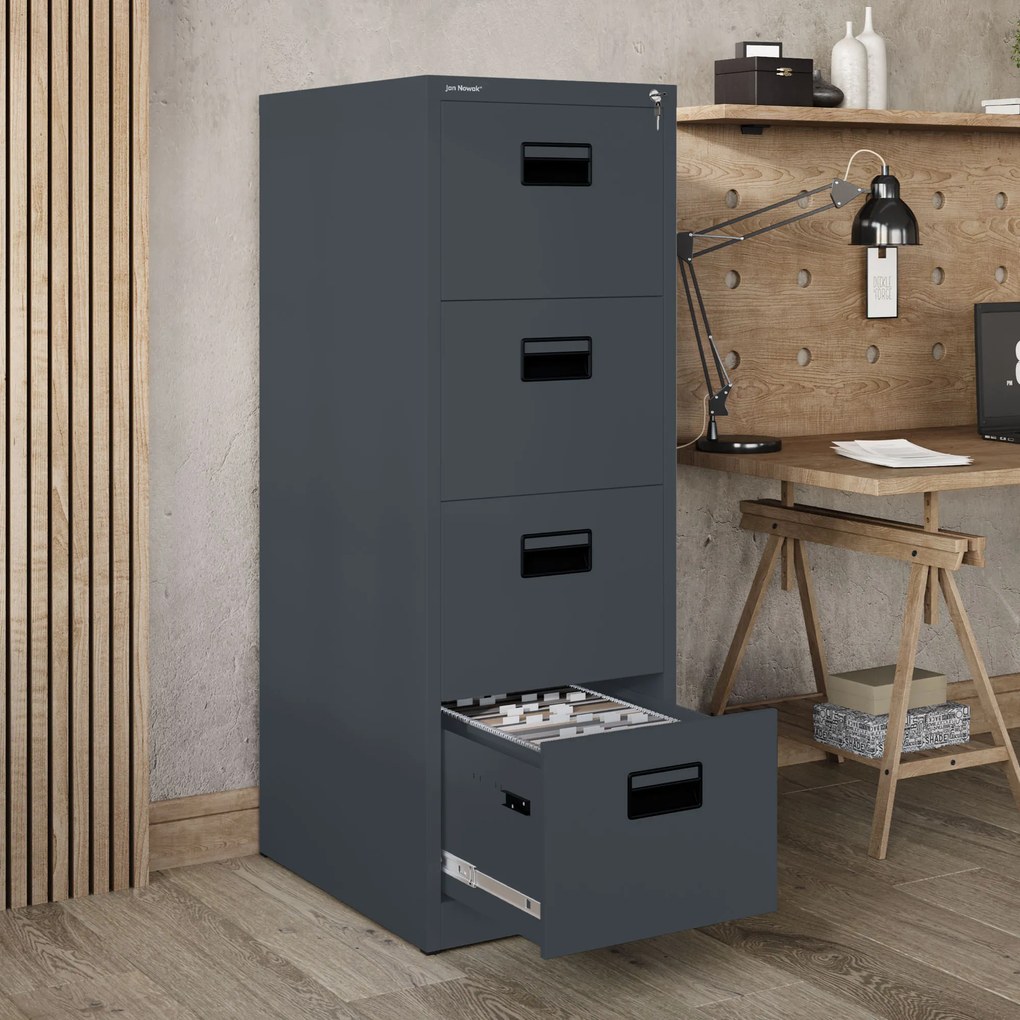 Szafa kartotekowa metalowa z 4 szufladami antracytowa, 460x1320x620 mm: SARA