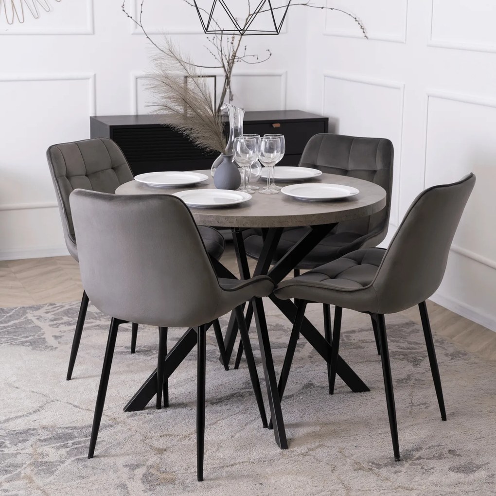 Stół Okrągły Rozkładany LUGO 90-190 cm Beton/Czarny Loft