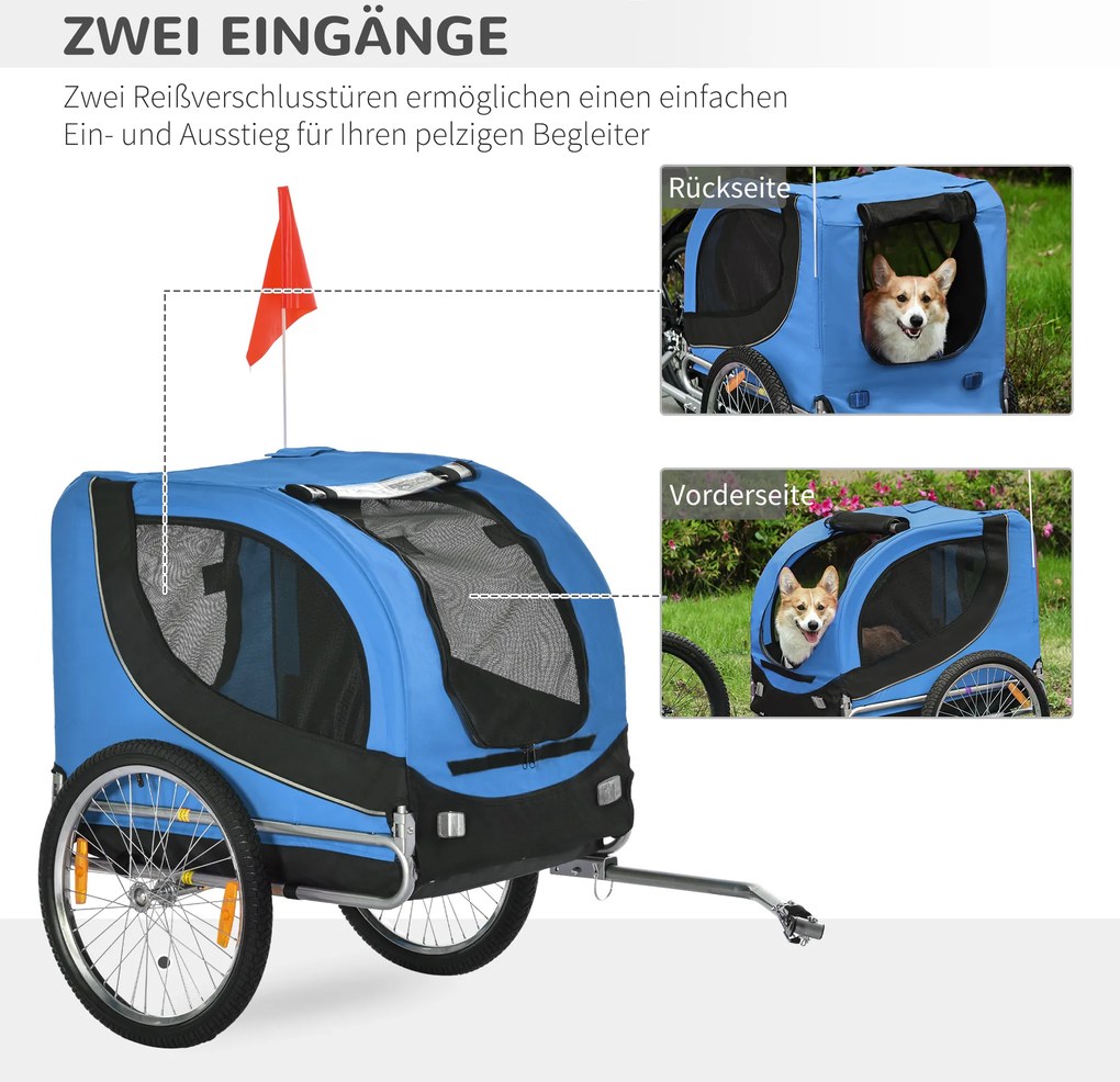 PawHut przyczepka rowerowa dla psa jazda rowerem z psem przyczepa kolor niebieski + czarny