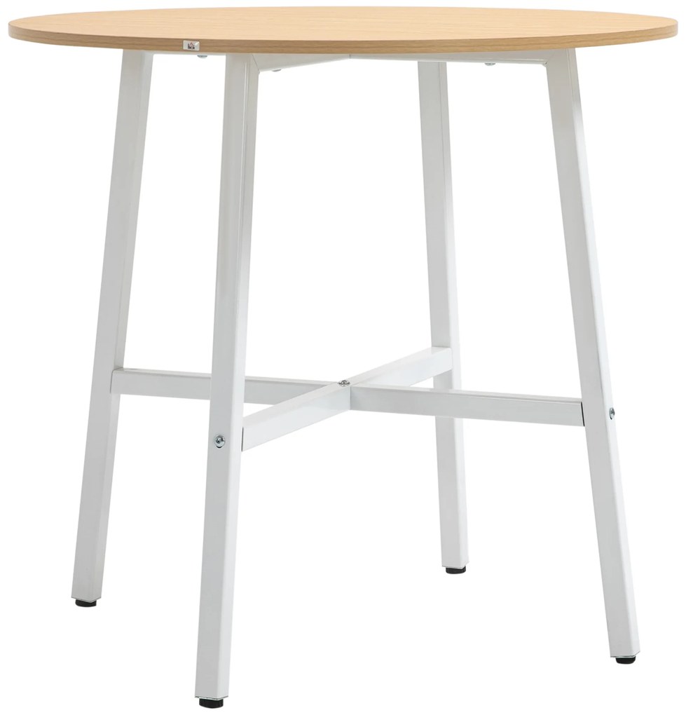 HOMCOM Stół jadalny okrągły styl industrialny drewno naturalne biały stabilny do 60 kg Ø80x76 cm | Aosom PL