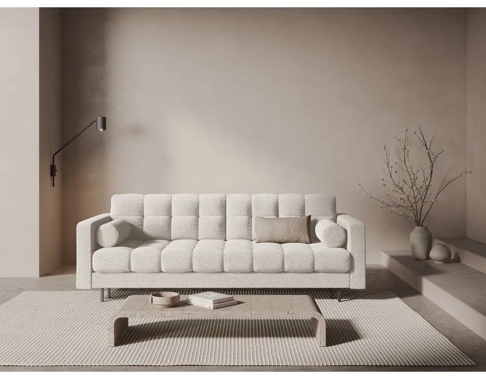 Kremowa rozkładana sofa ze schowkiem z materiału bouclé 222 cm Bali – Cosmopolitan Design