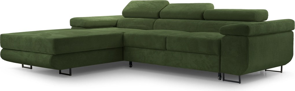 Masseno Narożnik GIULIO z funkcją spania i pojemnikiem na pościel Narozniki L, Rozkładana sofa - Zielony, POSO 14