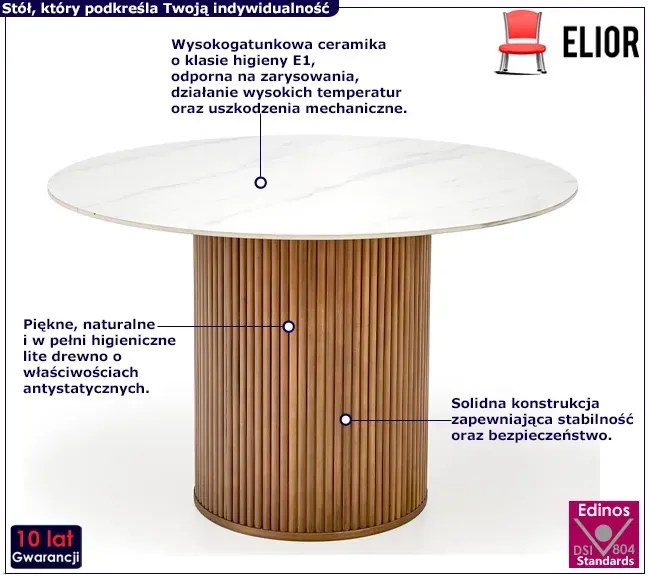 Okrągły stół z lamelami z marmurkowym blatem - Kongel
