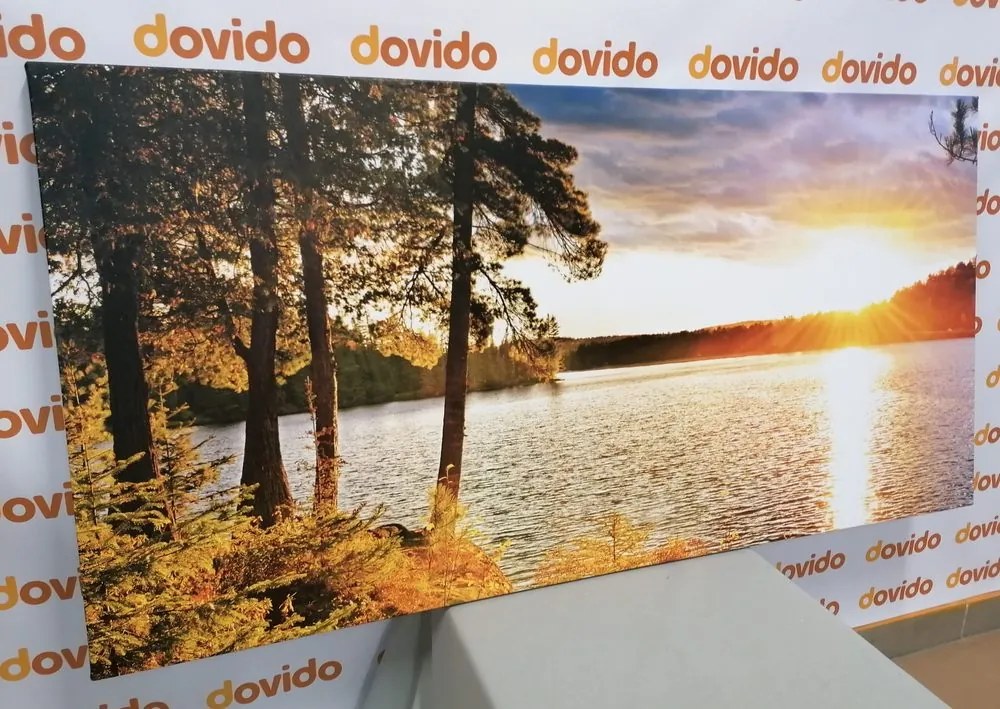 Obraz zachód słońca nad jeziorem