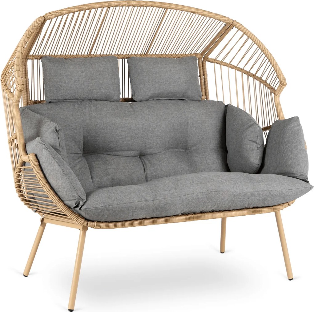 Fotel Ogrodowy KORYNT Dwuosobowy Kokon Szary Nowoczesny Boho