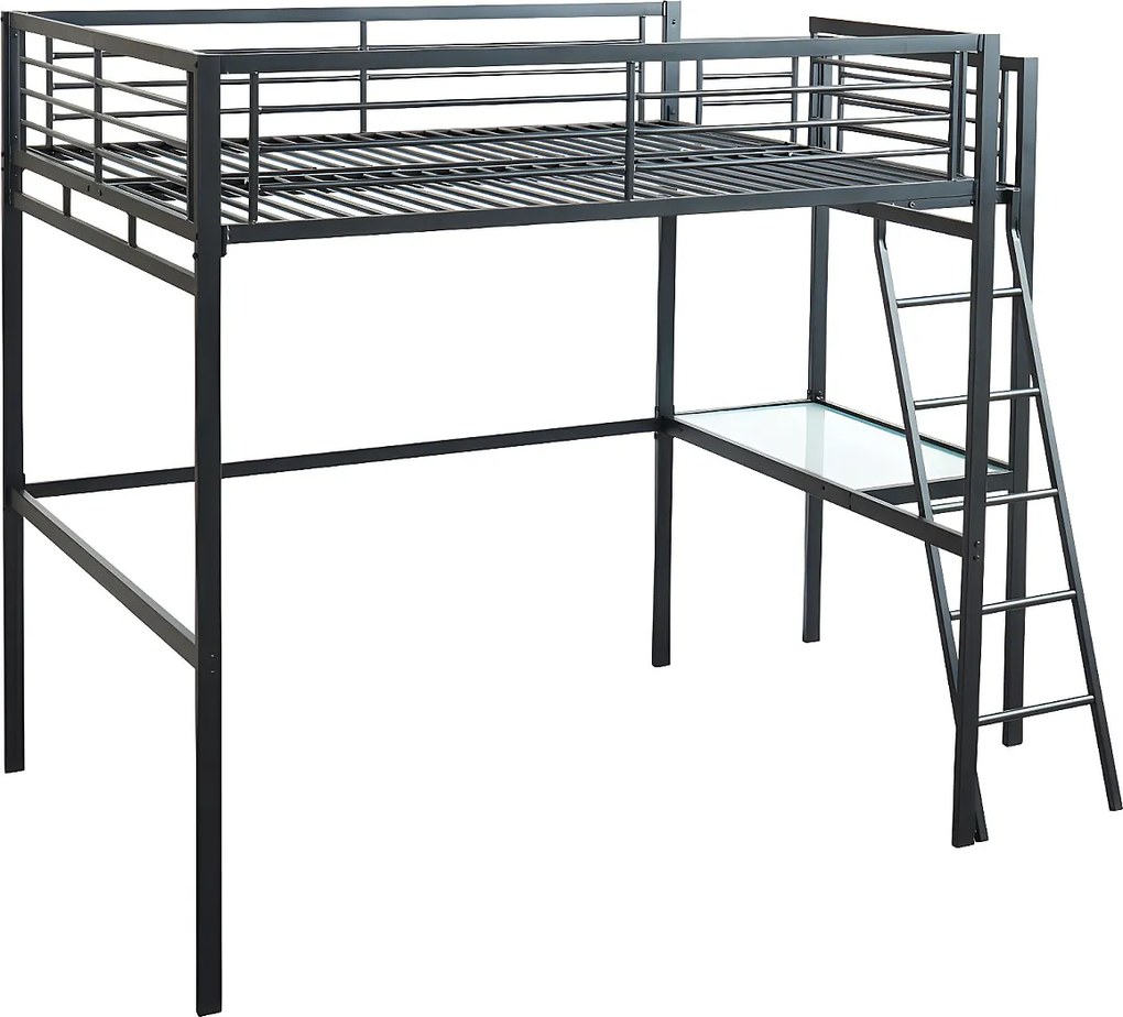 Łóżko antresola CASUAL – blat biurka – kolor antracytowy i piankowy materac 140 × 190 cm