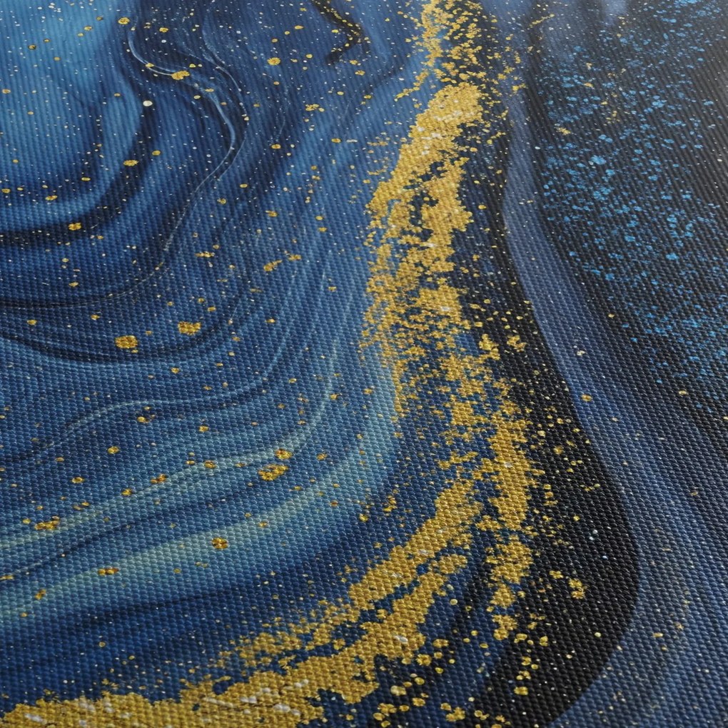 Obraz - Niebiesko-złota abstrakcja (z zegarem) (90x30 cm)