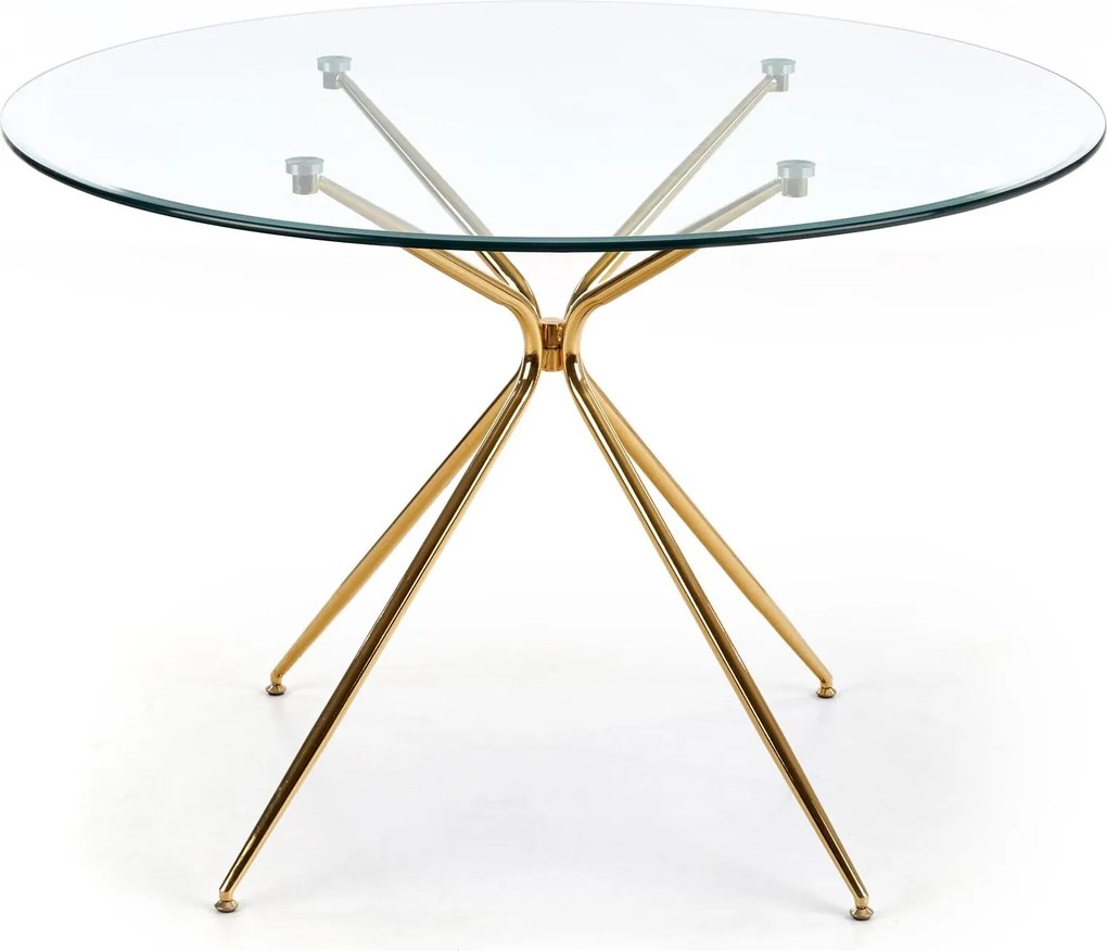Szklany stół z okrągłym blatem na złotej podstawie Rondo