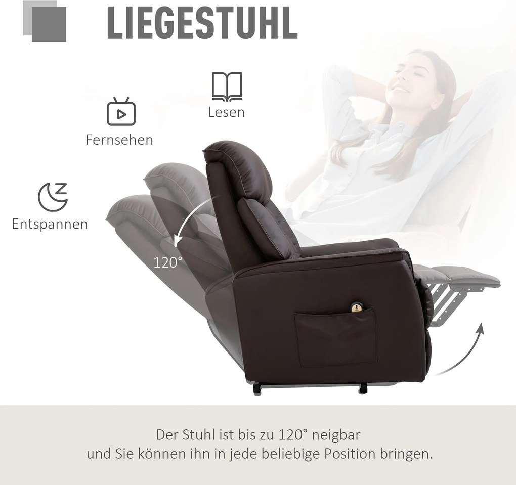 Elektryczny Fotel z Funkcją Podnoszenia HOMCOM, Brąz