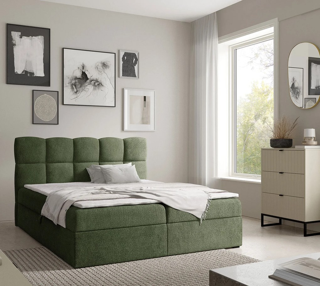 Zielone łóżko tapicerowane z pojemnikiem 5 rozmiarów S1-B07