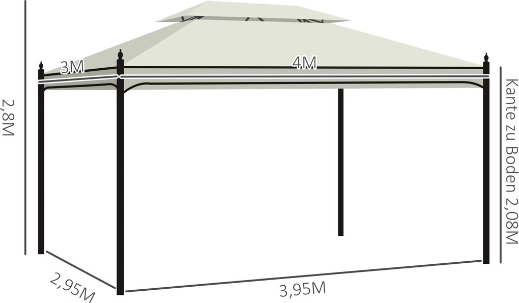Pawilon Ogrodowy 3x4m Kremowy z Podwójnym Daszkiem Namiot Imprezowy Festyn Stylowa Pagoda | Aosom PL