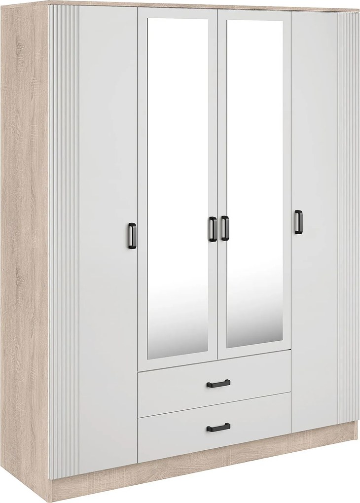 Skandynawska szafa z lustrem dąb sonoma + biały F7-K83