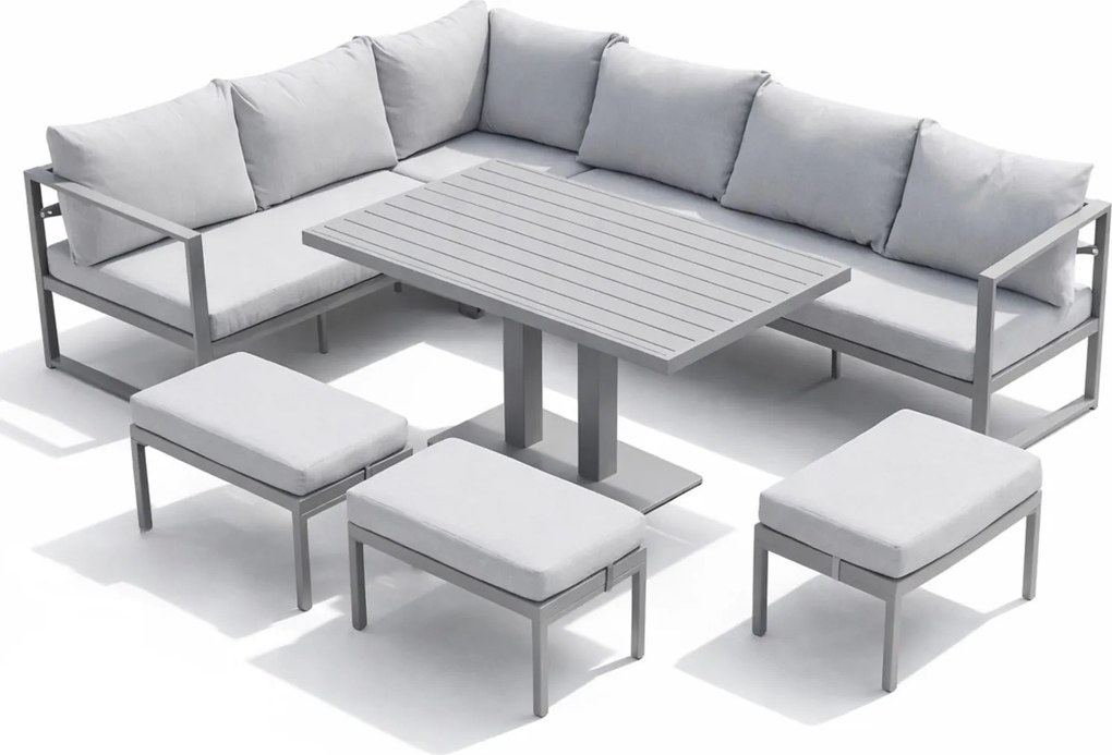 Narożnik ogrodowy Bellagio NM21-GR z pufami i stołem, szary, poduszki szare