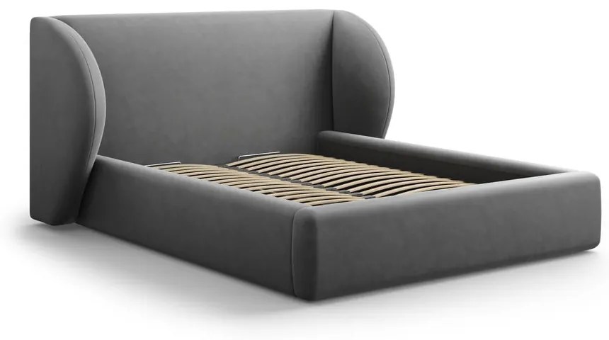 Ciemnoszare tapicerowane łóżko dwuosobowe ze schowkiem i stelażem 200x200 cm Miley – Micadoni Home