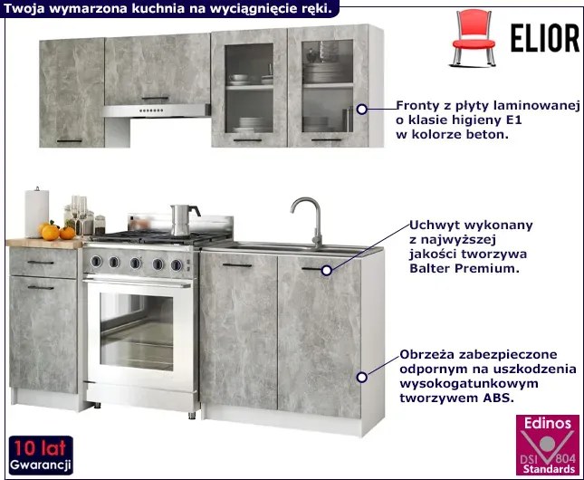 Mały komplet mebli kuchennych beton z witryną 180 cm M6-W78