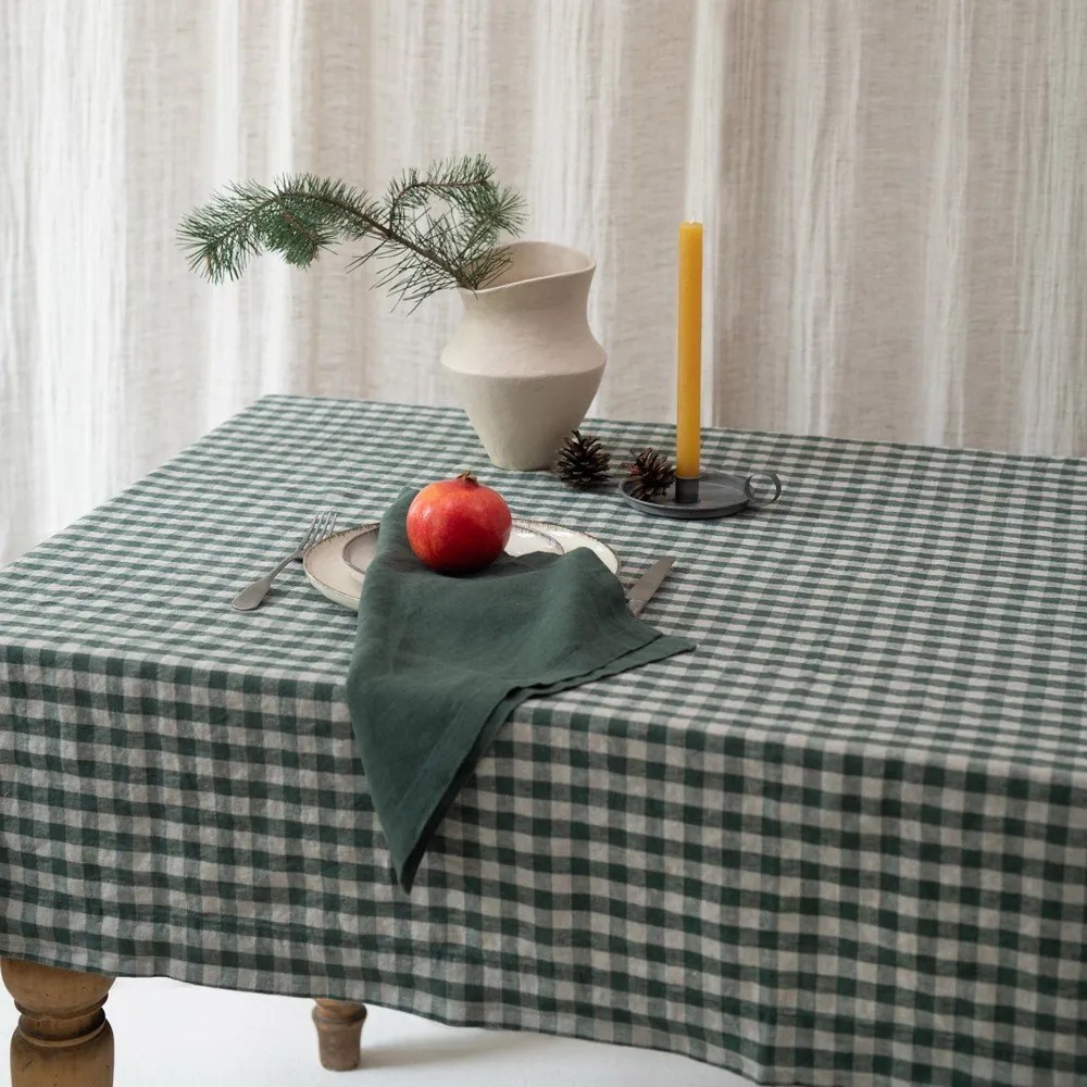 Lniany obrus 140x200 cm Forest Green Gingham – Linen Tales
