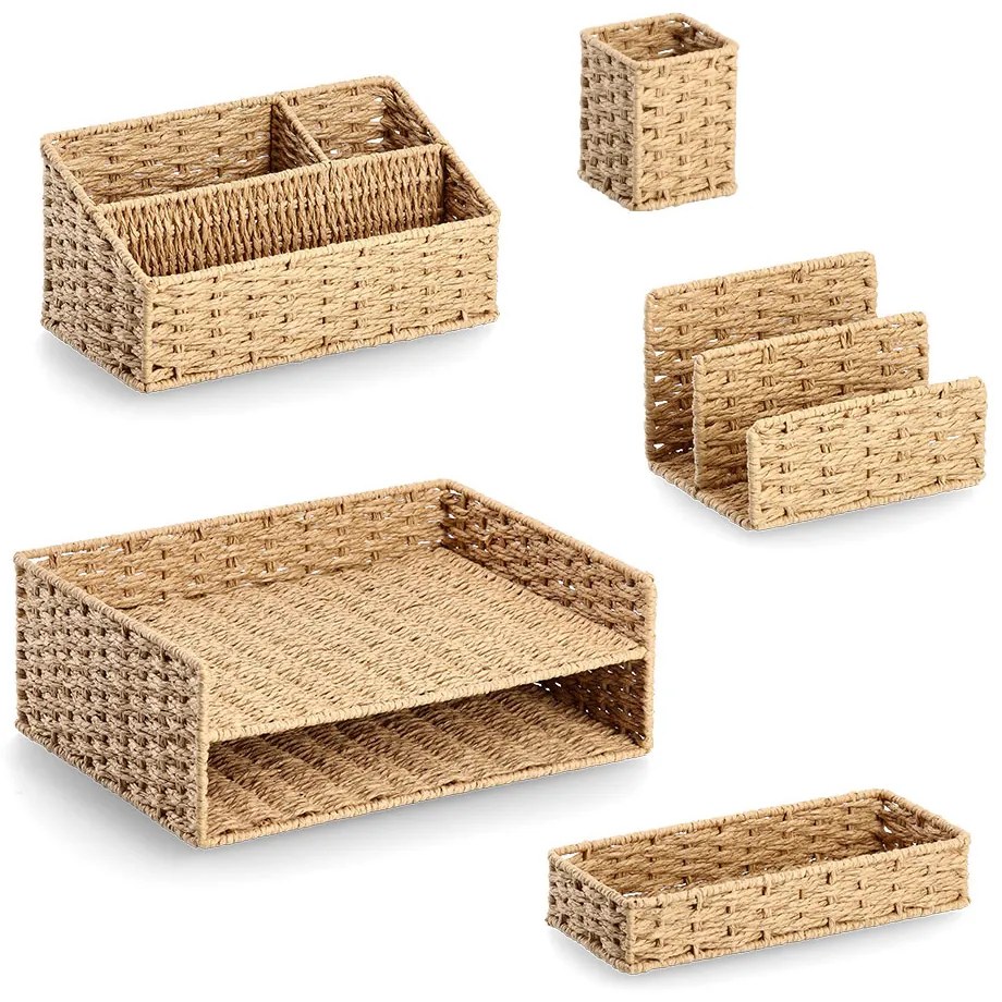 Organizer na biurko z papierowej plecionki, 24 x 11 x 4,5 cm