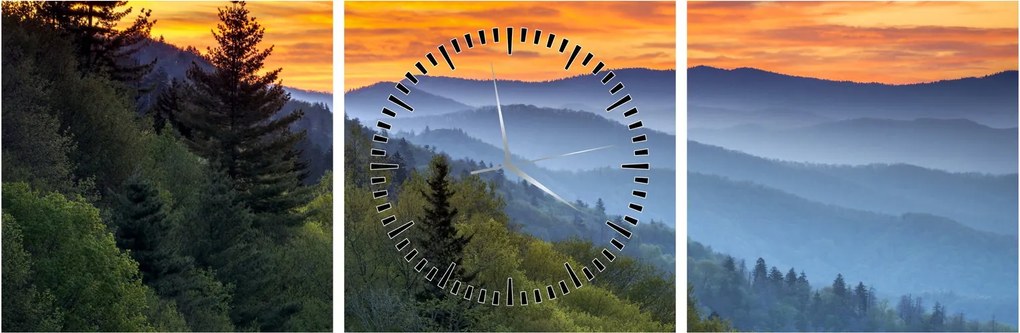 Obraz - Czerwone chmury w górach (z zegarem) (90x30 cm)