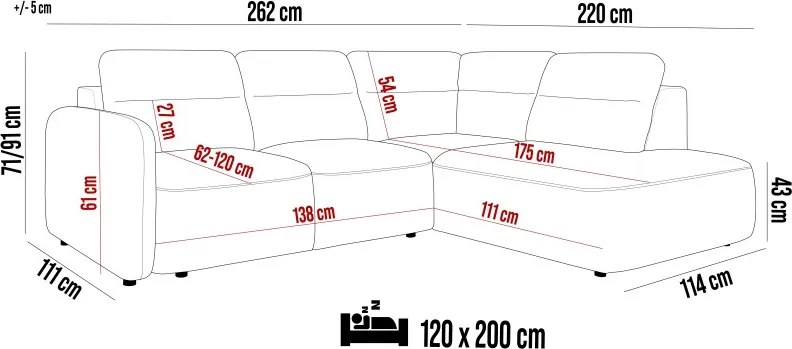 Narożnik CALVANO L Lewostronny z wysuwanym siedziskiem w tkaninie AUSTIIN 15 WERSAL