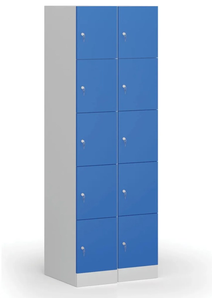 Szafka skrytkowa, 5 schowków, 1850 x 300 x 500 mm, demontaż, zamek cylindryczny, drzwi niebieskie