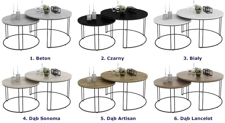 Industrialny zestaw stolików kawowych czarny + dąb artisan - Eksa 4X
