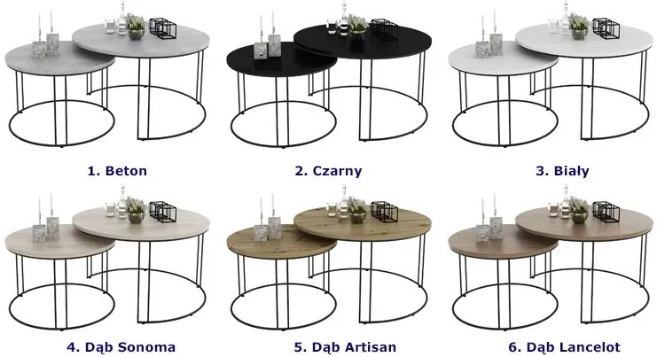 Industrialny zestaw stolików kawowych czarny + dąb artisan M8-D42