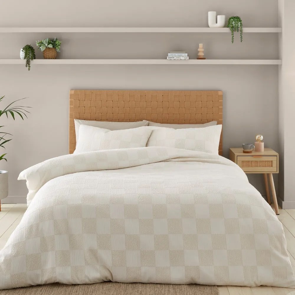 Kremowa pościel jednoosobowa z materiału bouclé 135x200 cm Cosy Checkerboard – Catherine Lansfield