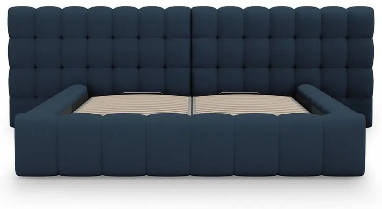 Ciemnoniebieskie tapicerowane łóżko dwuosobowe ze schowkiem i stelażem 180x200 cm Mamaia – Micadoni Home