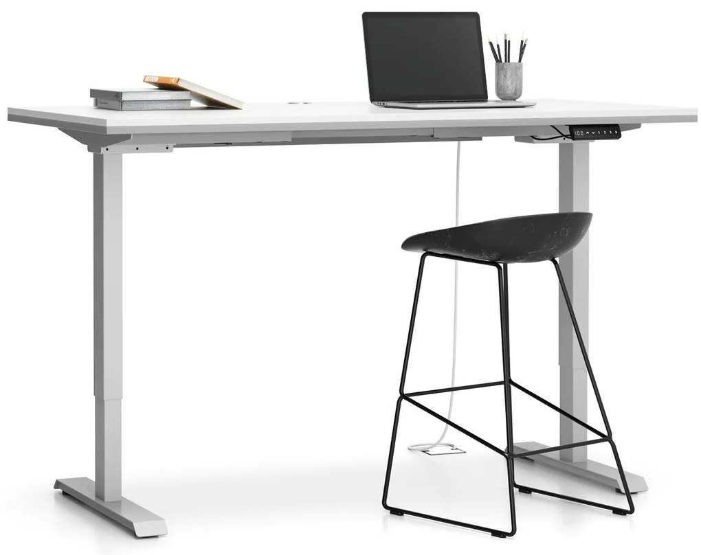 Biurko z regulacją wysokości SINGLE LAYERS, 160x80 cm, 2 silniki, biały/szary