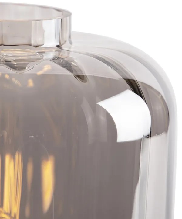 Designerska lampa stołowa czarna z dymionym szkłem - Qara