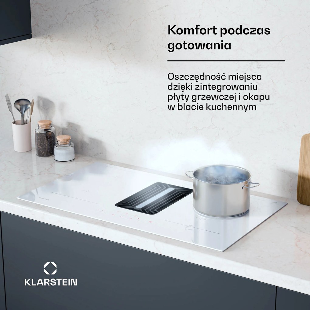 Klarstein AirJet 90cm 4 Strefy Gotowania Płyta Indukcyjna z Okapem Biały