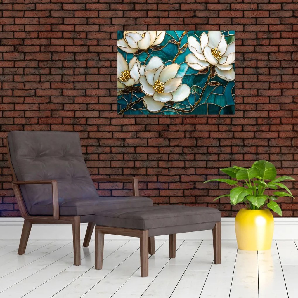 Obraz na szkle - Witraż z magnolią (70x50 cm)
