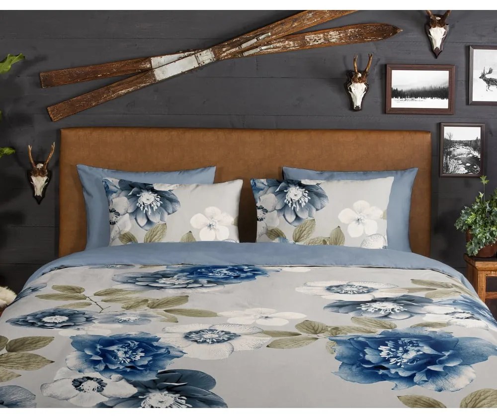 Niebiesko-szara flanelowa pościel dwuosobowa 200x220 cm Gabin – Good Morning