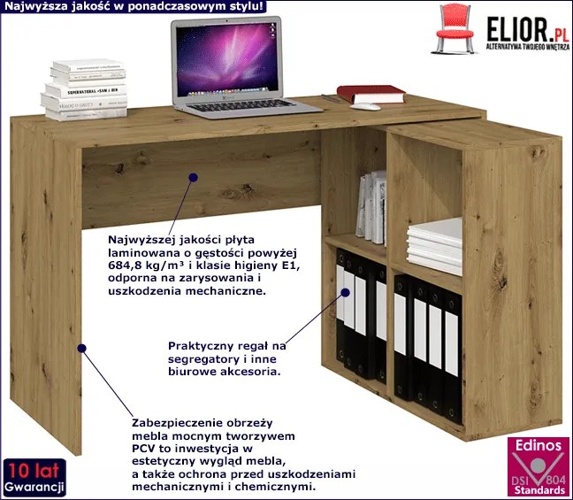 Biurko narożne z regałem dąb artisan - Luvis 3X