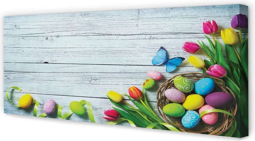 Zdjęcie na płótnie Jajka, Tulipany i Motyl