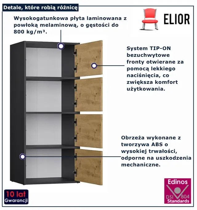 Nowoczesny regał zamykany antracyt + dąb artisan C2-L55