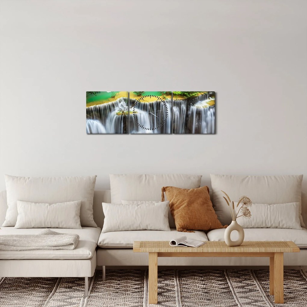 Obraz - Widok magicznych wodospadów (z zegarem) (90x30 cm)